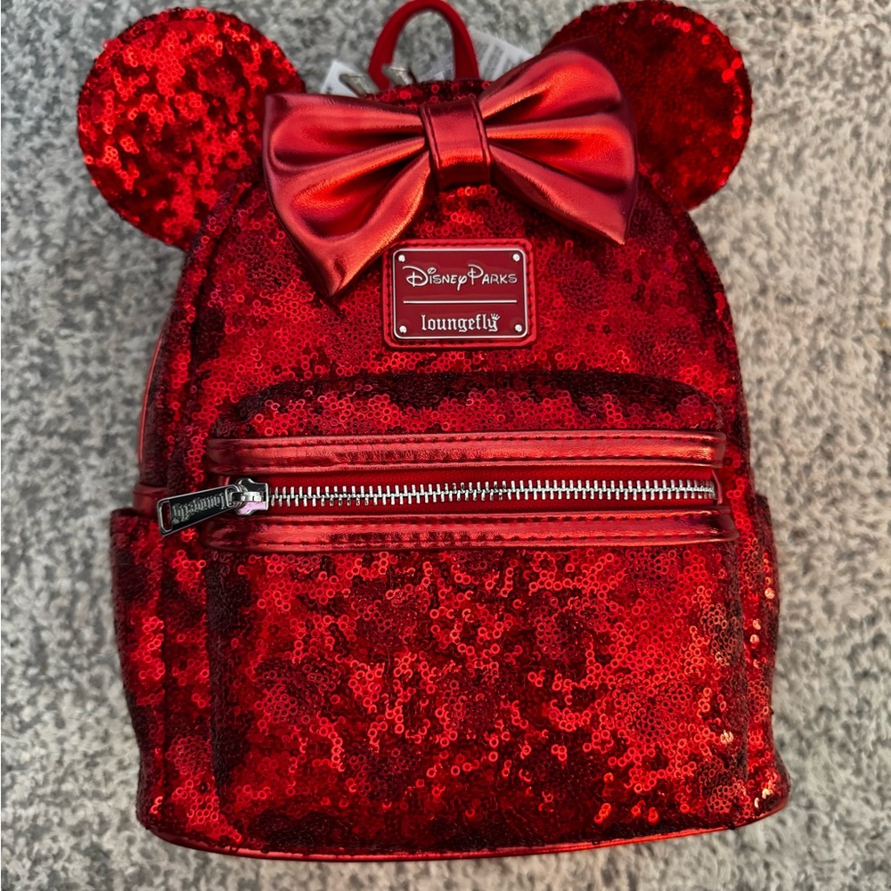 NWT Minnie Mouse Loungefly Disney Parks Red Sequin Mini Backpack
